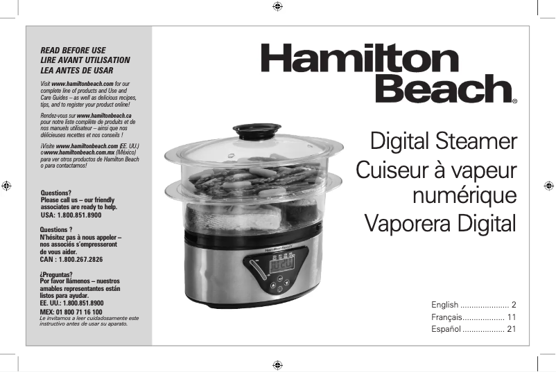 Page 1 de la notice Manuel d'utilisation et d'entretien Hamilton Beach 37530Z