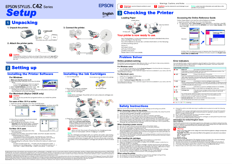 Page 1 de la notice Manuel utilisateur Epson Stylus C42