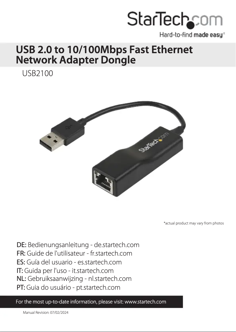 Page n°1 - Manuel utilisateur StarTech.com USB2100