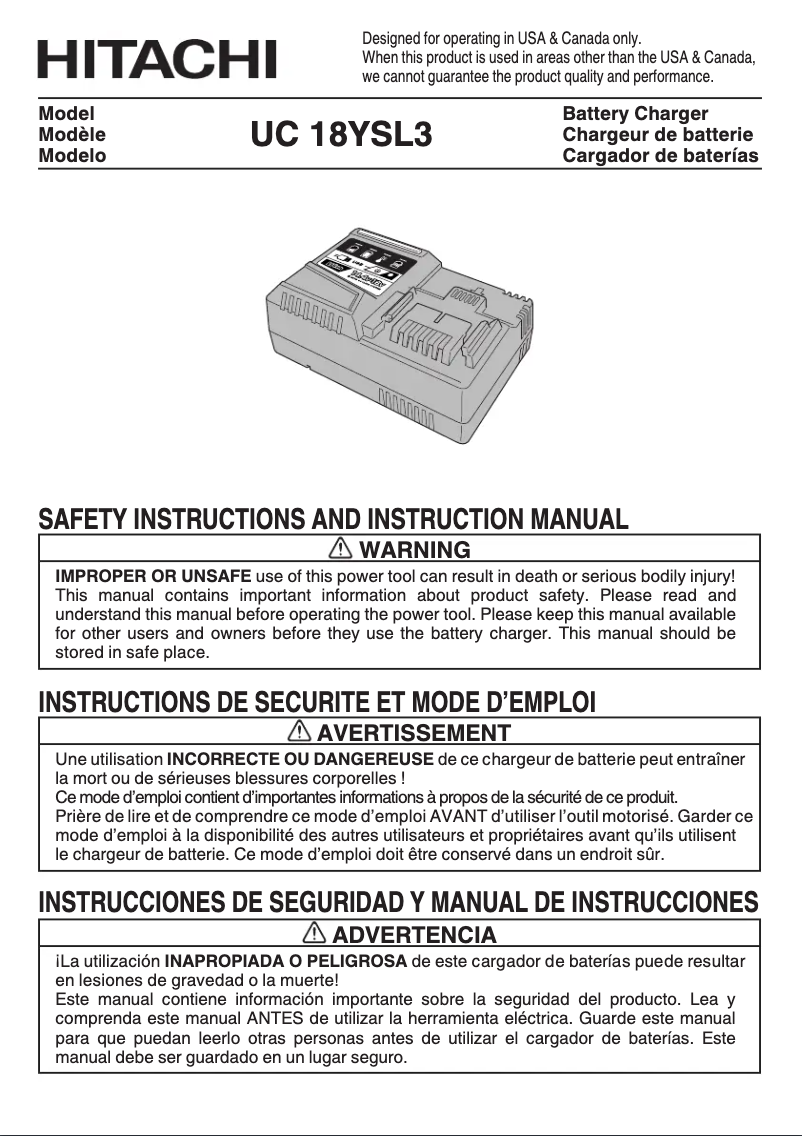Page 1 de la notice Manuel utilisateur HiKOKI UC 18YSL3