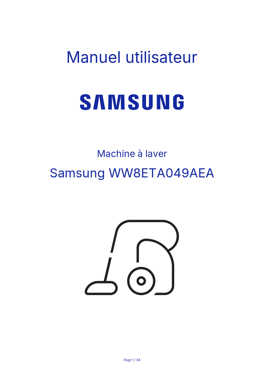 Page n°1 - Manuel utilisateur Samsung WW8ETA049AEA