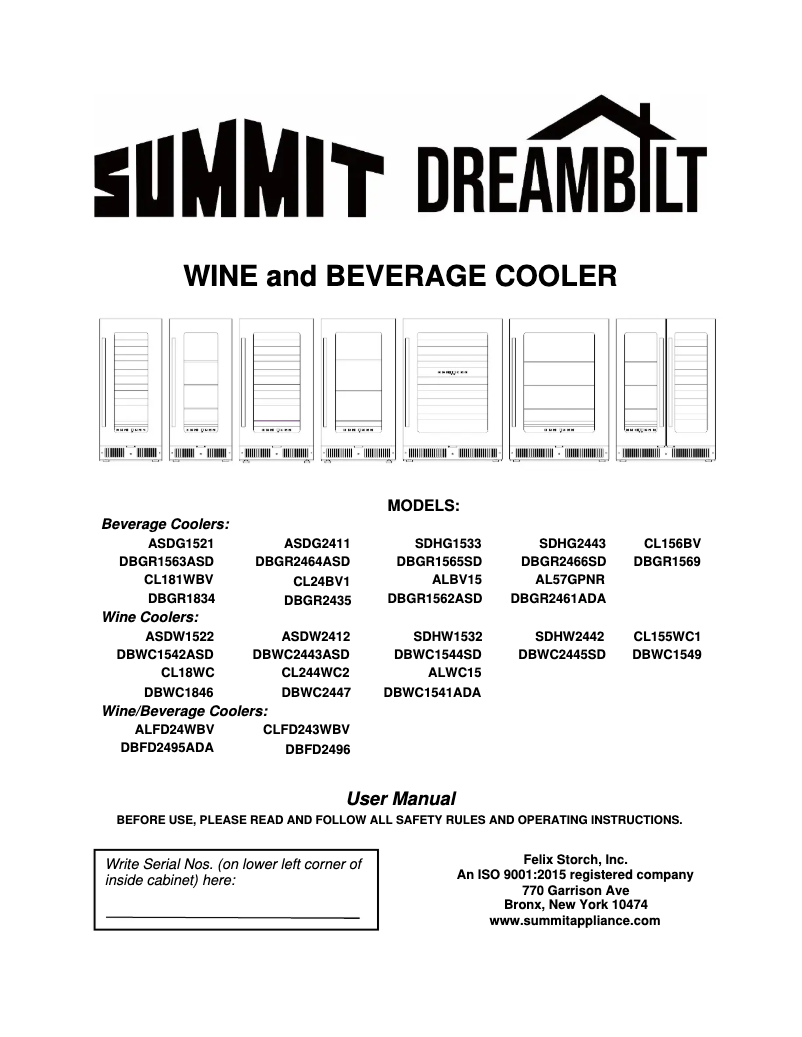 Page n°1 - Manuel d'utilisation et d'entretien Summit CL181WBV