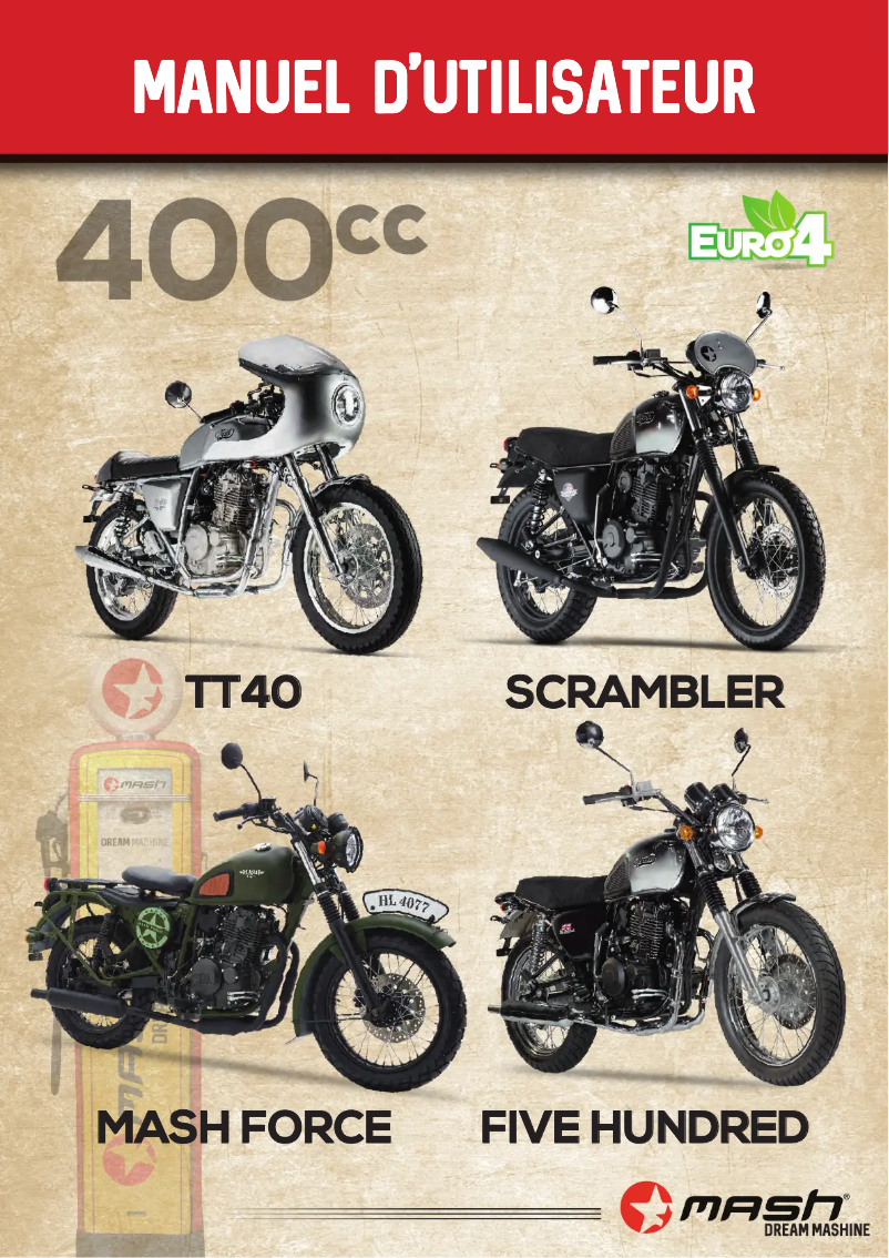 Page 1 de la notice Manuel utilisateur Mash Five Hundred 400cc (2017)