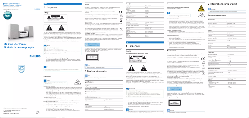 Page 1 de la notice Guide de démarrage rapide Philips MCM2005