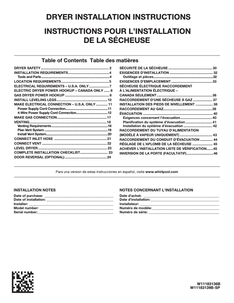 Page n°1 - Guide d'installation Maytag MGD6630HC