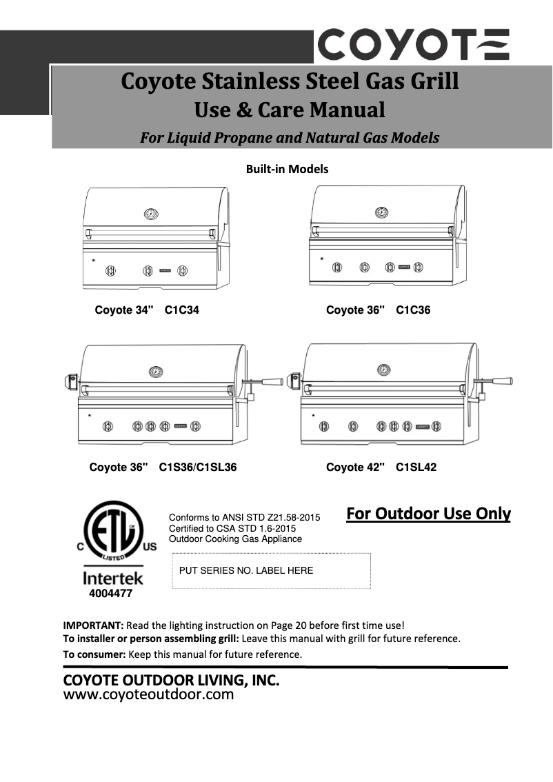 Page 1 de la notice Manuel utilisateur Coyote C1C28NG