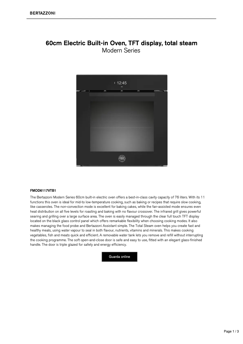 Page 1 de la notice Fiche technique Bertazzoni FMOD6117VTB1