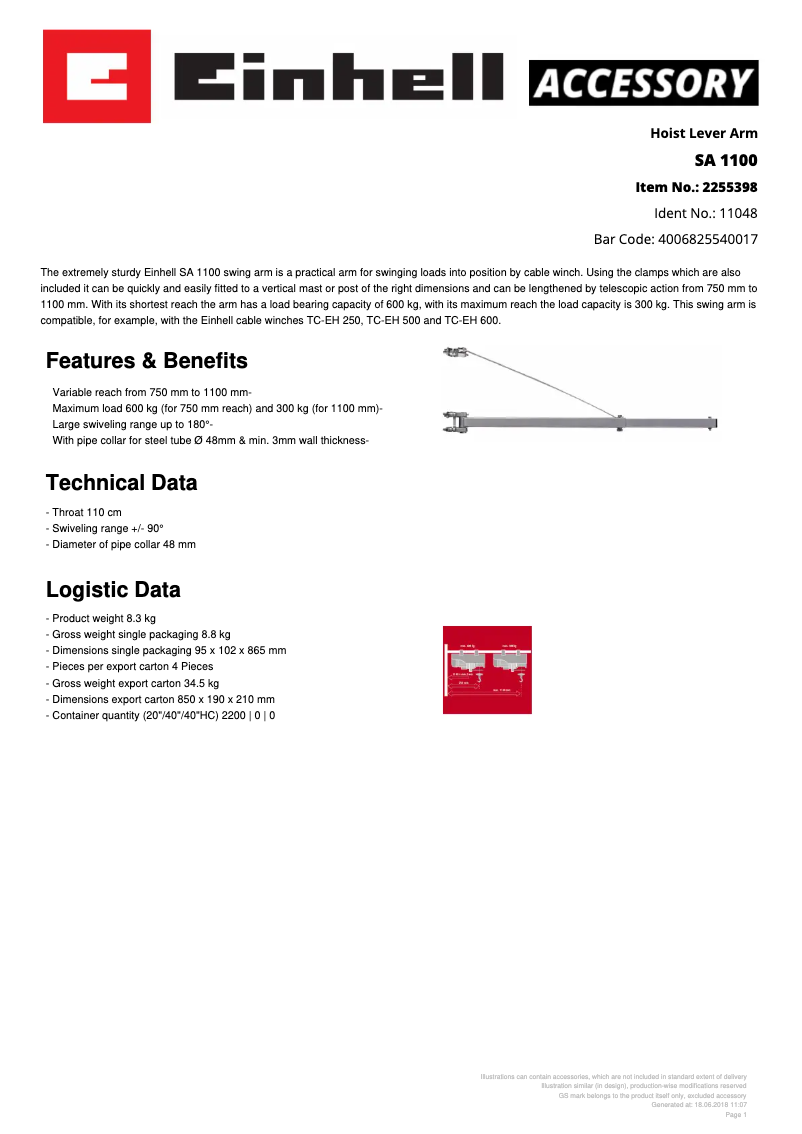 Page n°1 - Fiche technique Einhell SA 1100