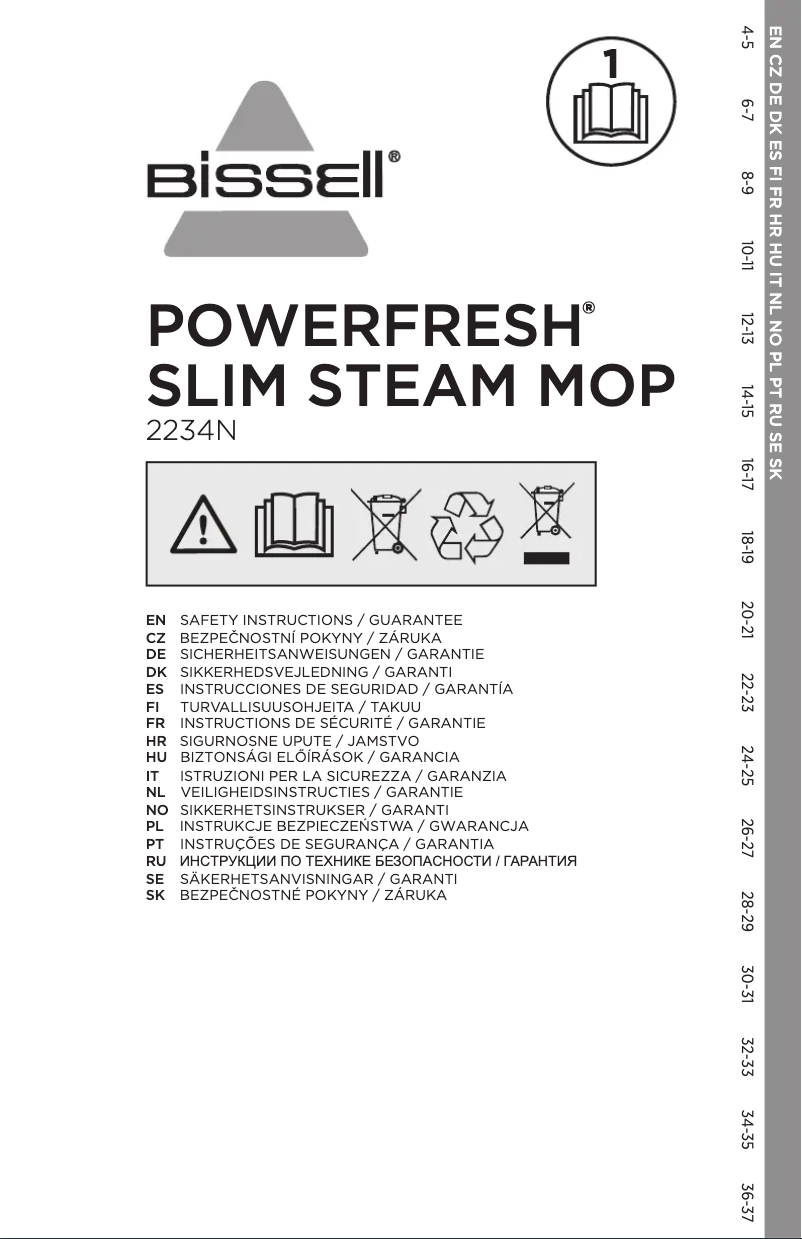 Page 1 de la notice Manuel utilisateur Bissell PowerFresh Slim Steam 2234