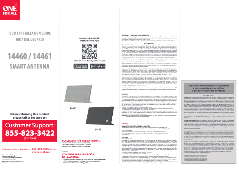 Page 1 de la notice Manuel utilisateur One for all 14461