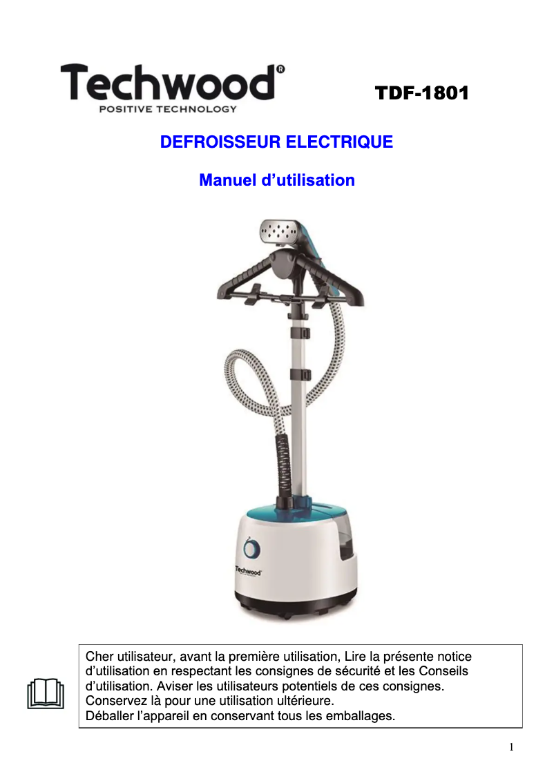 Page 1 de la notice Manuel utilisateur Techwood TDF-1801