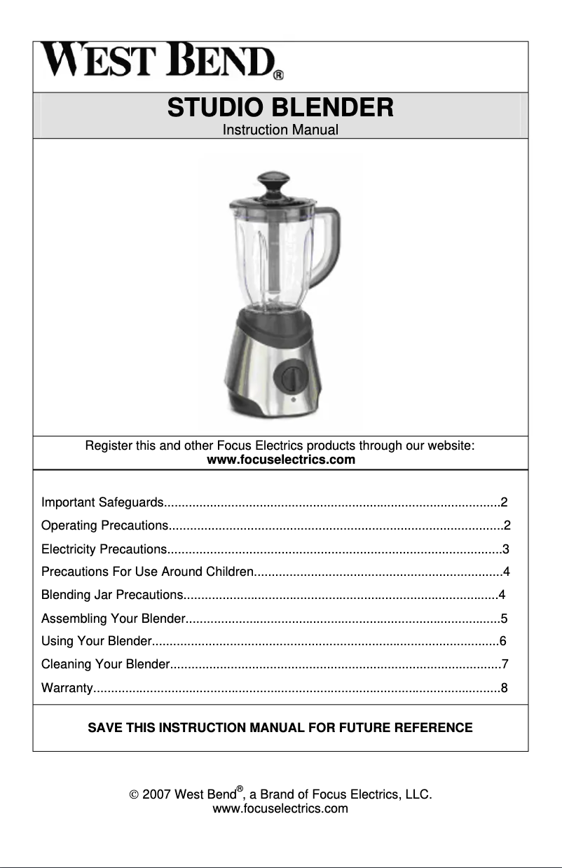 Page 1 de la notice Manuel utilisateur WestBend 6550