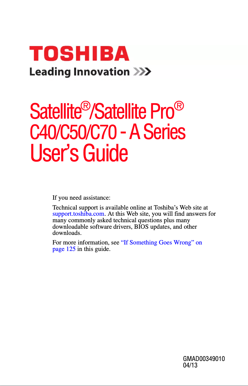 Page 1 de la notice Manuel utilisateur Dynabook Satellite Pro C50