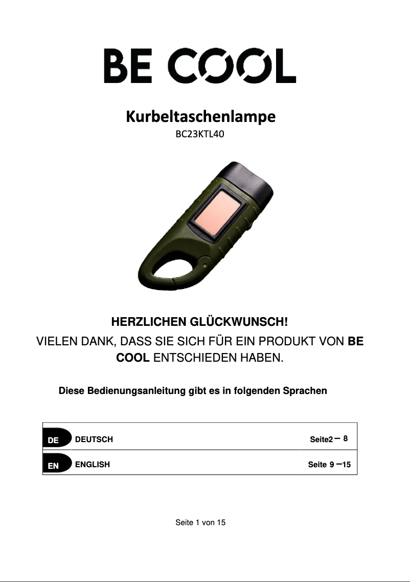 Page 1 de la notice Manuel utilisateur Be Cool BC23KTL40