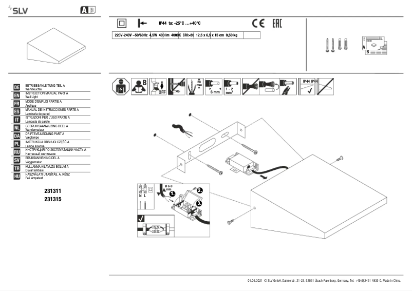 Page 1 de la notice Manuel utilisateur SLV 231315