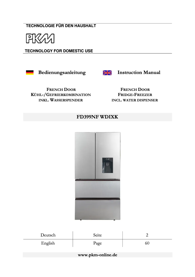 Page 1 of the manual User Manual PKM FD399NF WDIXK