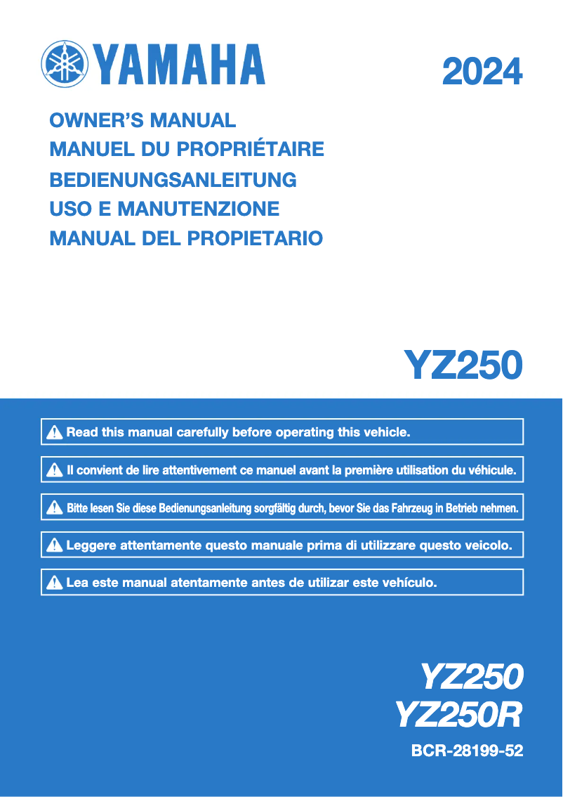 Page n°1 - Manuel utilisateur Yamaha YZ250 (2024)
