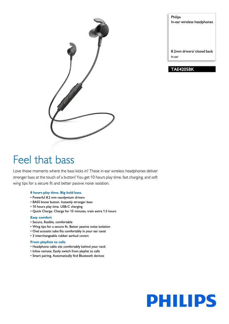 Page 1 of the manual Technical Sheet Philips TAE4205