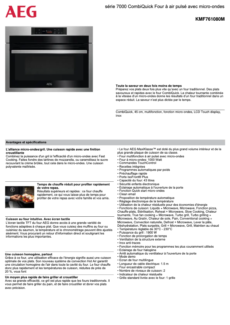 Página 1 del manual Ficha técnica AEG KMF761080M