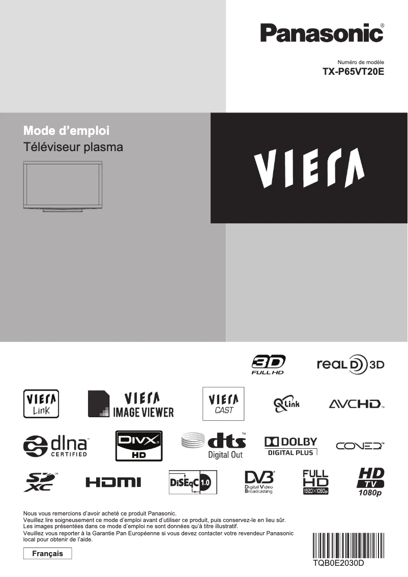 Image de la première page du manuel de l'appareil TX-P65VT20E