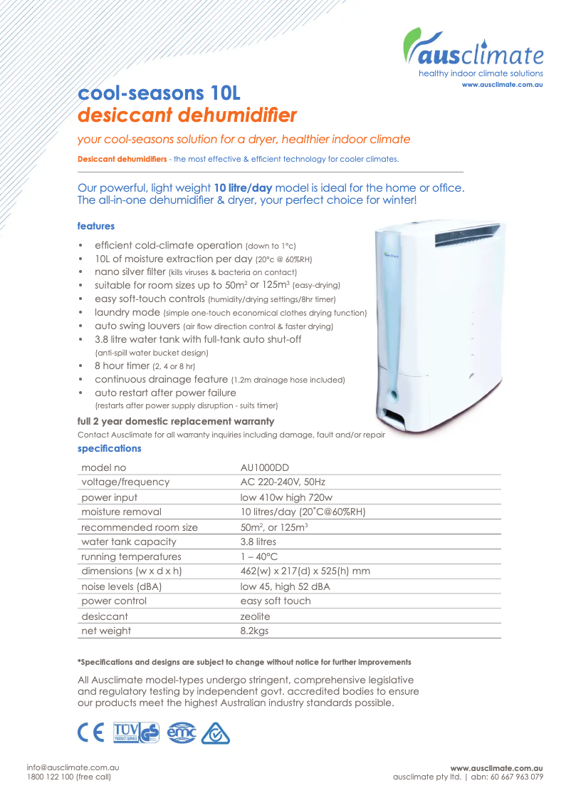 Image de la première page du manuel de l'appareil Cool Seasons 10L