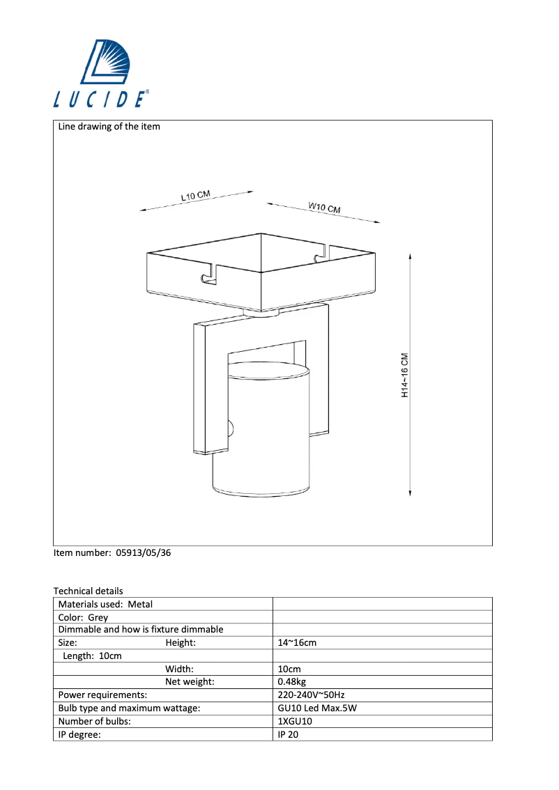 Page 1 de la notice Manuel utilisateur Lucide Conni 05913/05/36