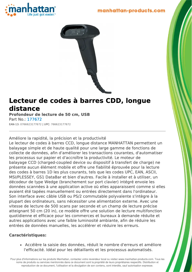 Page 1 de la notice Fiche technique Manhattan 177672