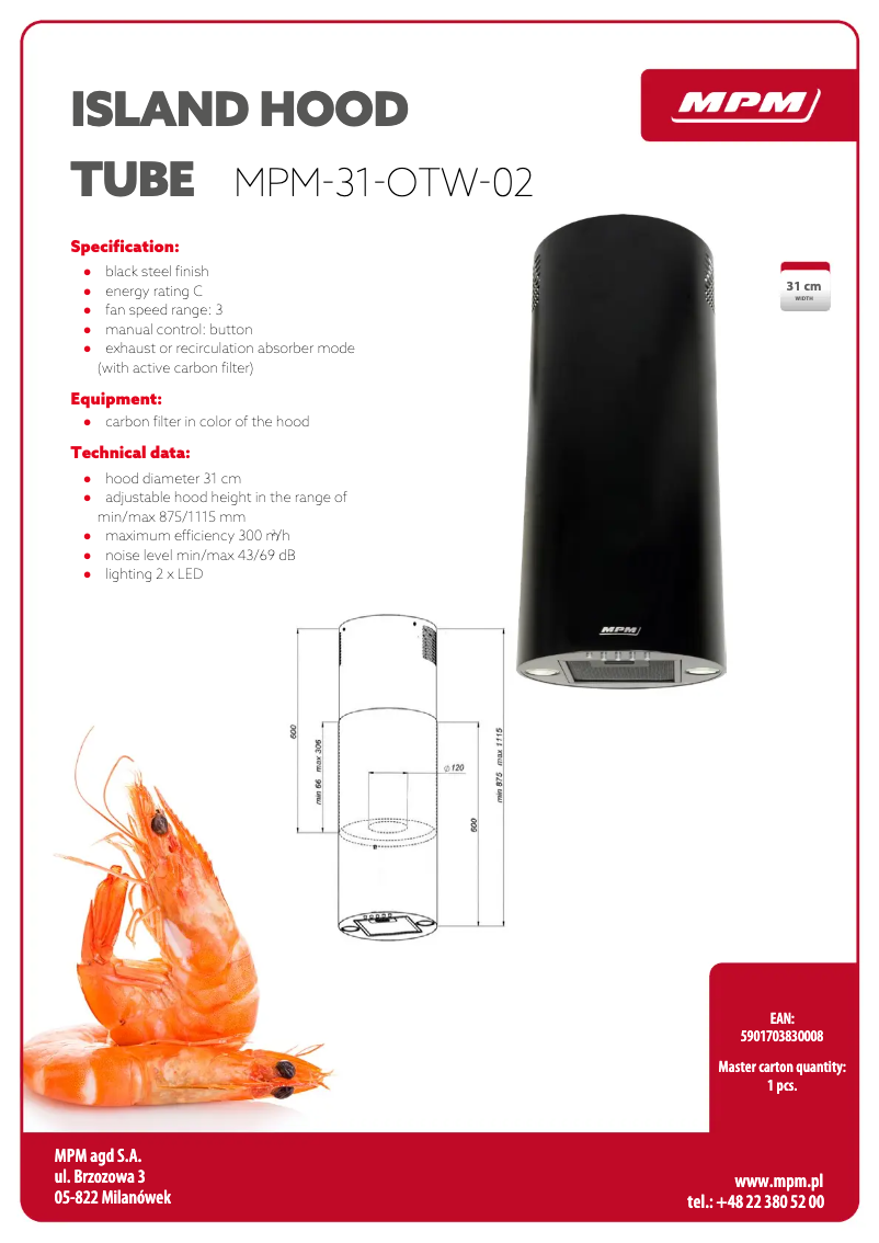 Page 1 de la notice Fiche technique MPM MPM-31-OTW-02