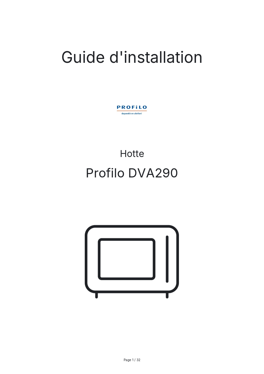 Page n°1 - Guide d'installation Profilo DVA290