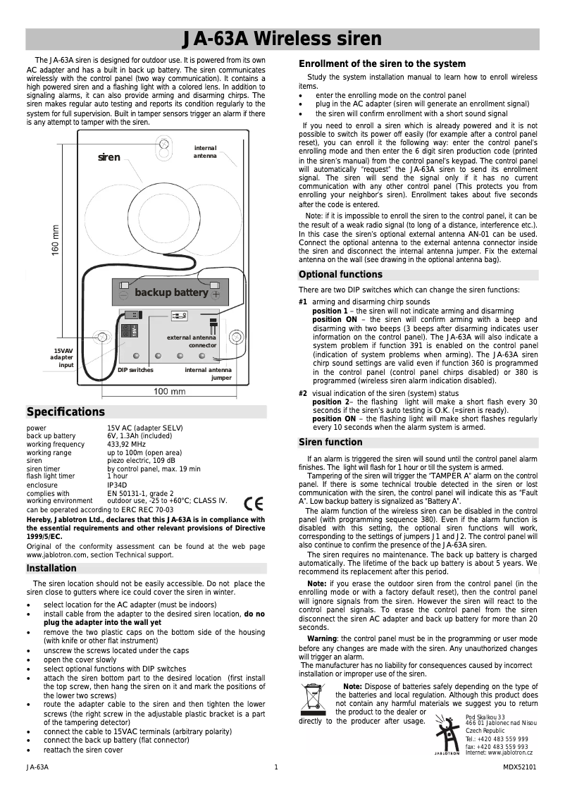 Page n°1 - Manuel utilisateur Joblotron JA-63A