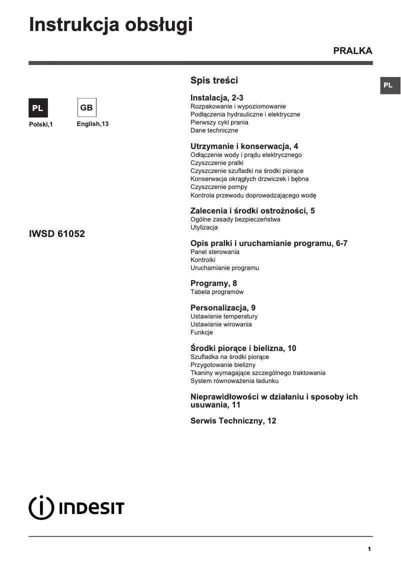 Page 1 de la notice Manuel utilisateur Indesit IWSD 61052 C ECO PL