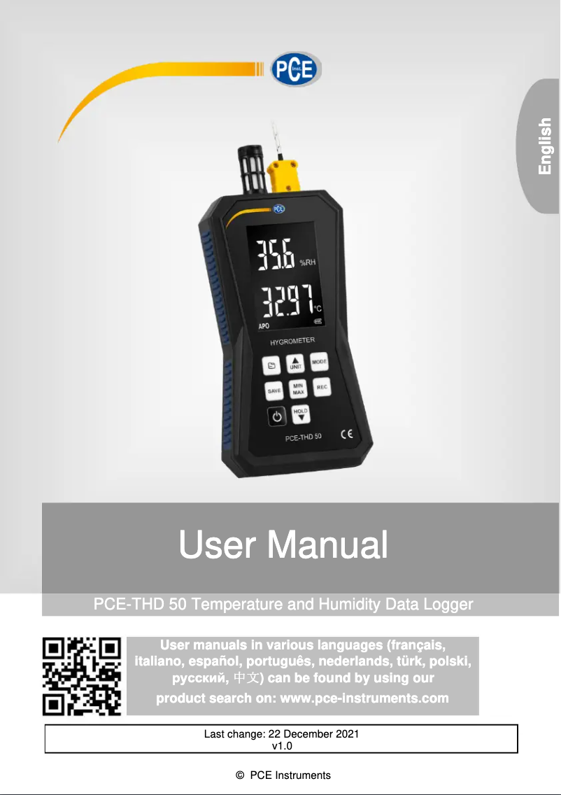 Page n°1 - Manuel utilisateur PCE Instruments PCE-THD 50