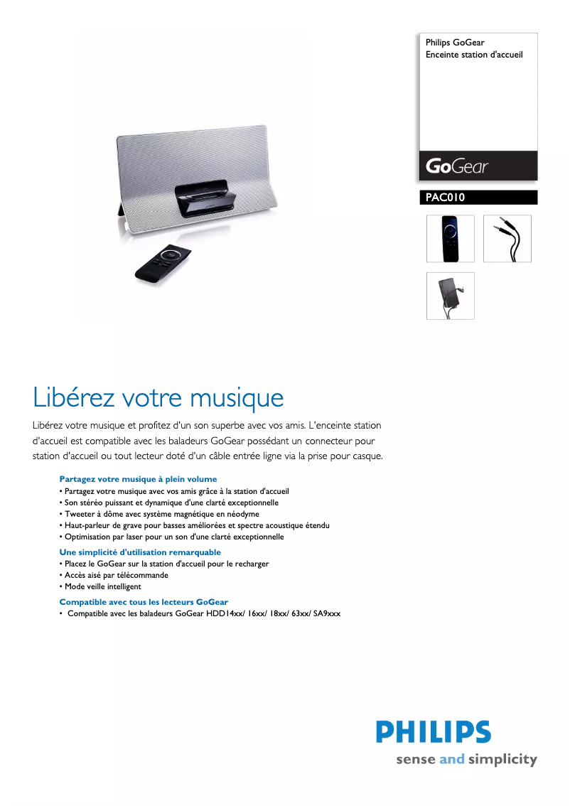 Page 1 de la notice Fiche technique Philips PAC010