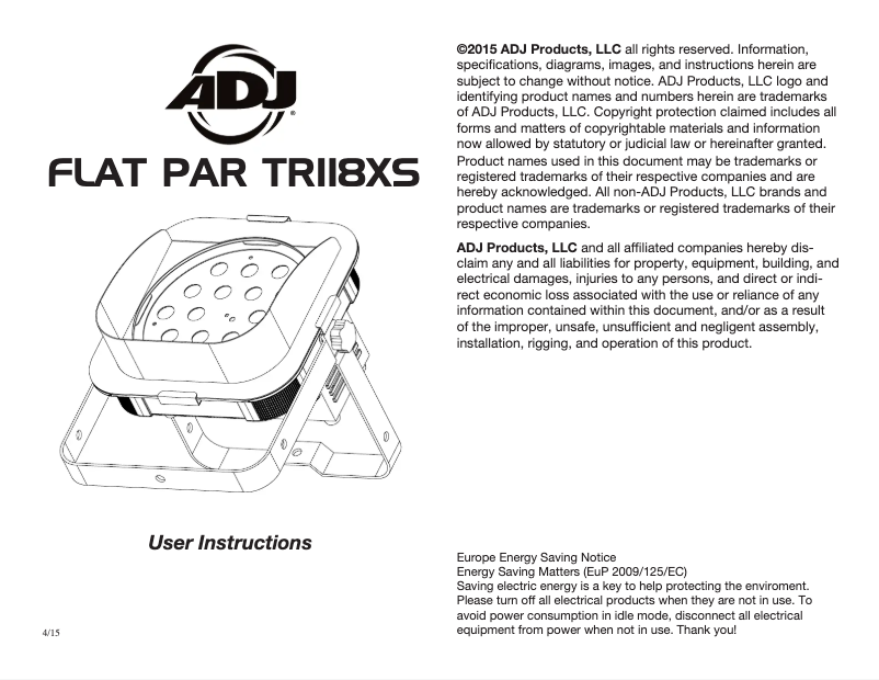 Page n°1 - Manuel utilisateur Adj Flat Par TRI18XS