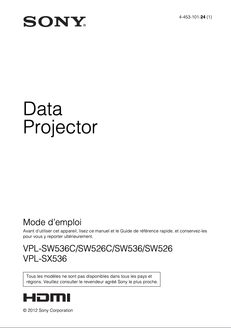 Image de la première page du manuel de l'appareil VPL-SW536