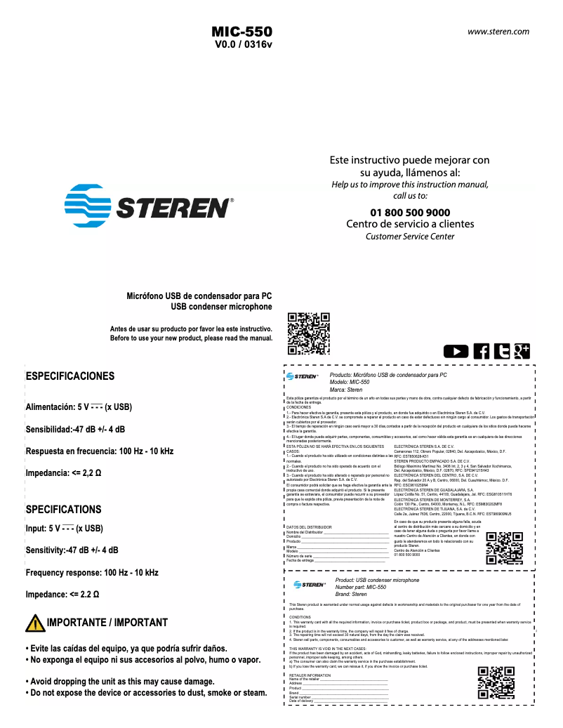 Page 1 de la notice Manuel utilisateur Steren MIC-550