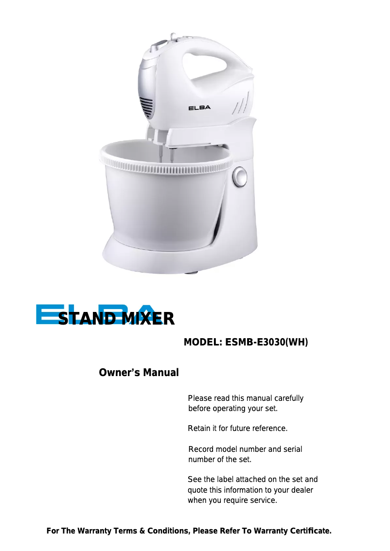 Image de la première page du manuel de l'appareil ESMB-E3030(WH)