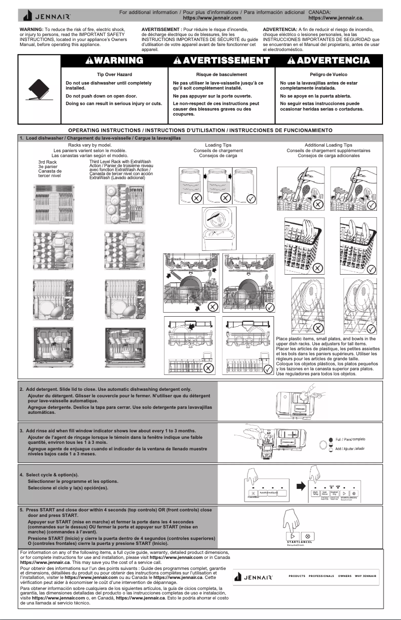 Page 1 de la notice Guide de démarrage rapide JennAir JDPSS244PL