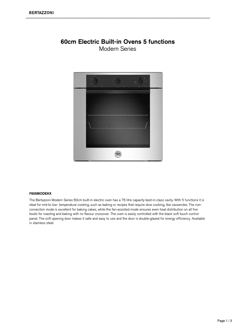 Page 1 de la notice Fiche technique Bertazzoni F605MODEKX