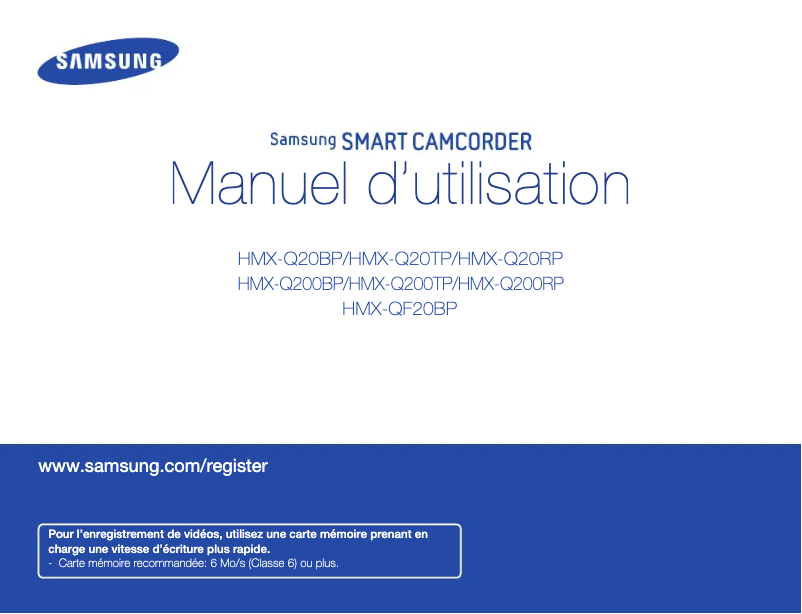 Page 1 de la notice Manuel utilisateur Samsung HMX-Q20RP