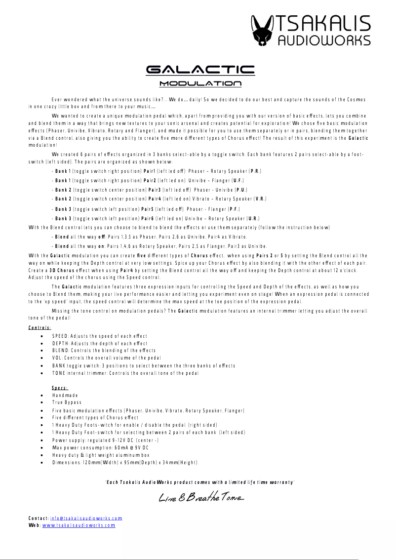 Image de la première page du manuel de l'appareil Galactic Multi-Modulation