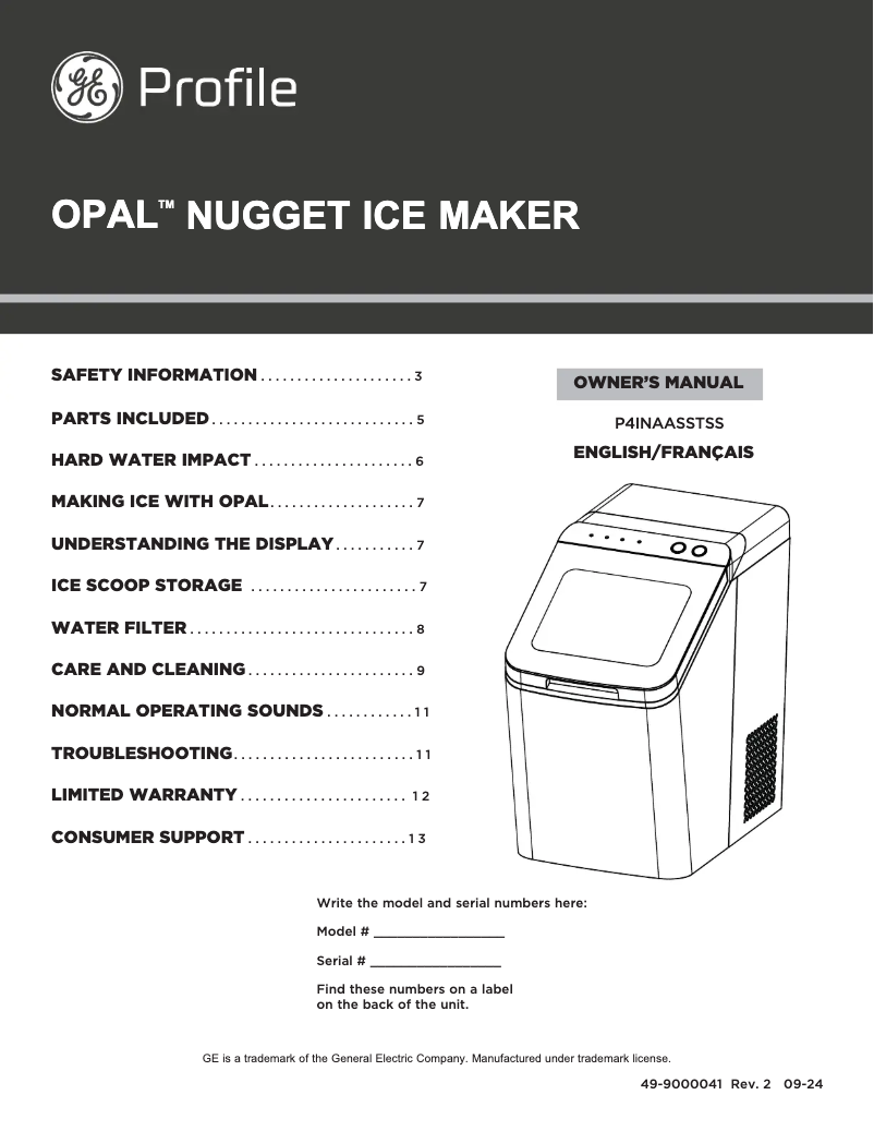 Page 1 de la notice Manuel utilisateur GE Profile Opal P4INAASSTSS