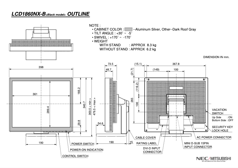 Imagen de la primera página del manual del dispositivo MultiSync LCD1860NXBK