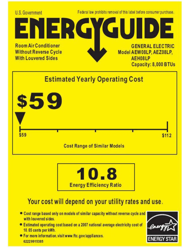 Page n°1 - Label énergétique GE AEH08LP