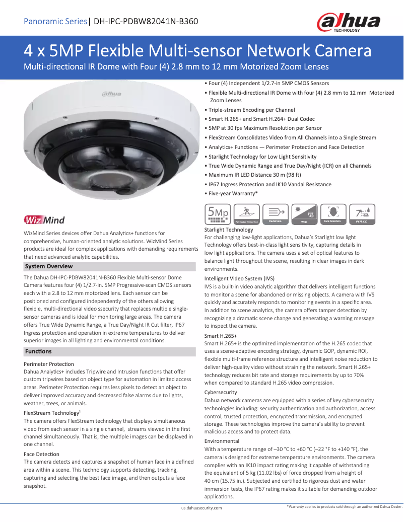 Page n°1 - Fiche technique Dahua Technology DH-IPC-PDBW82041N-B360