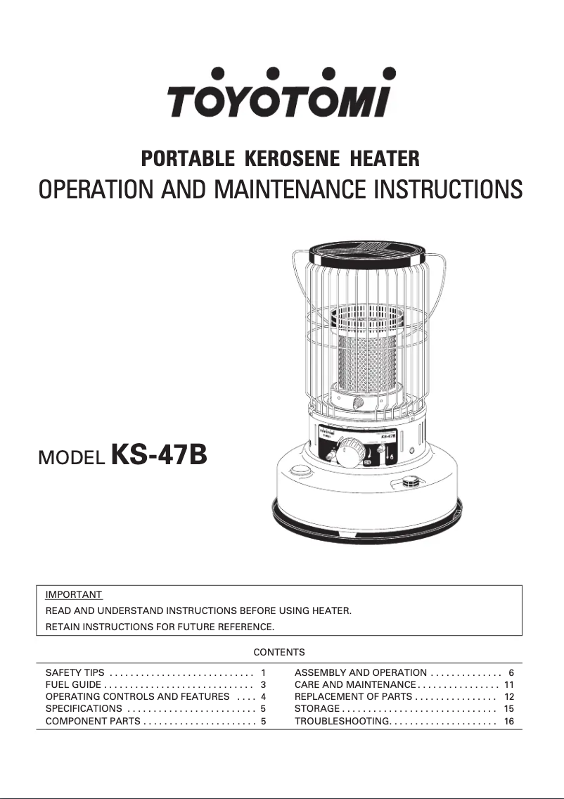 Página 1 del manual Manual de usuario Toyotomi KS-47B