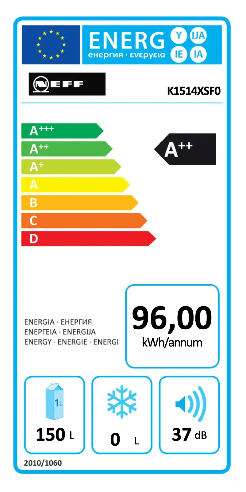 Page 1 de la notice Label énergétique Neff K1514XSF0