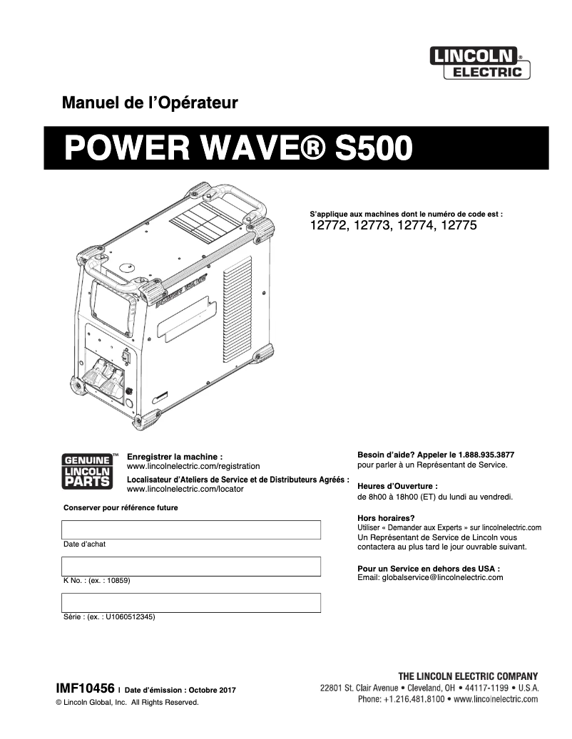 Page 1 de la notice Manuel utilisateur Lincoln Electric Invertec Power Wave 500
