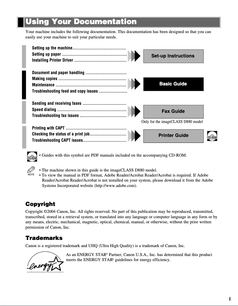 Page n°1 - Manuel utilisateur Canon imageCLASS D880