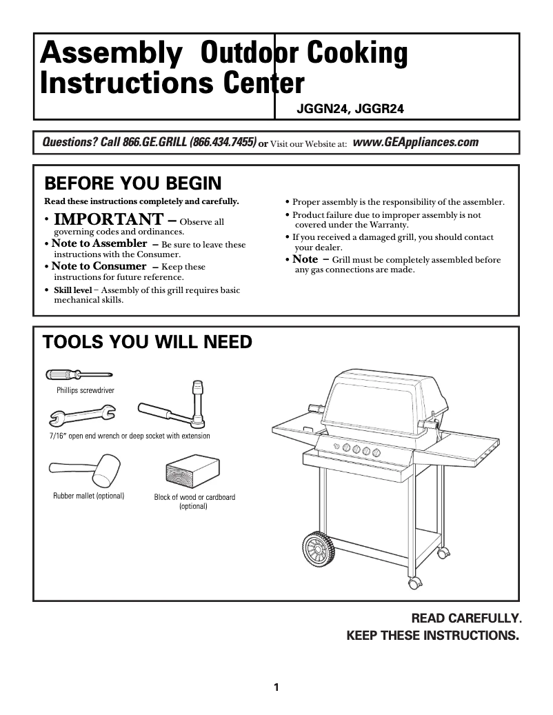 Page n°1 - Guide d'installation GE JGGN24LPDBB